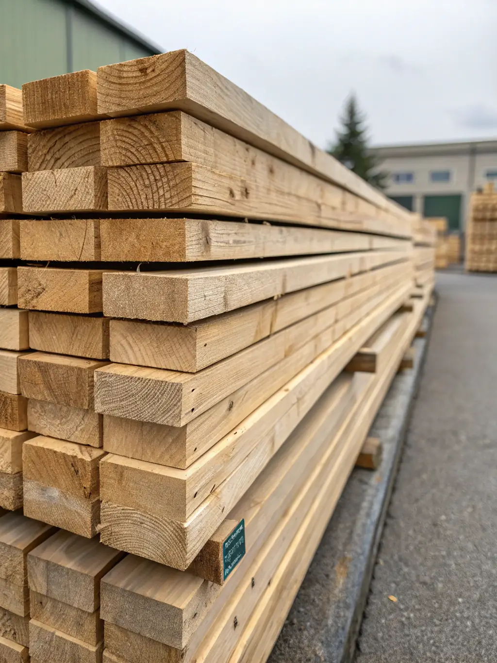 A professionally photographed stack of kiln-dried SPF lumber, clearly showing the wood grain and consistent dimensions, ready for export.