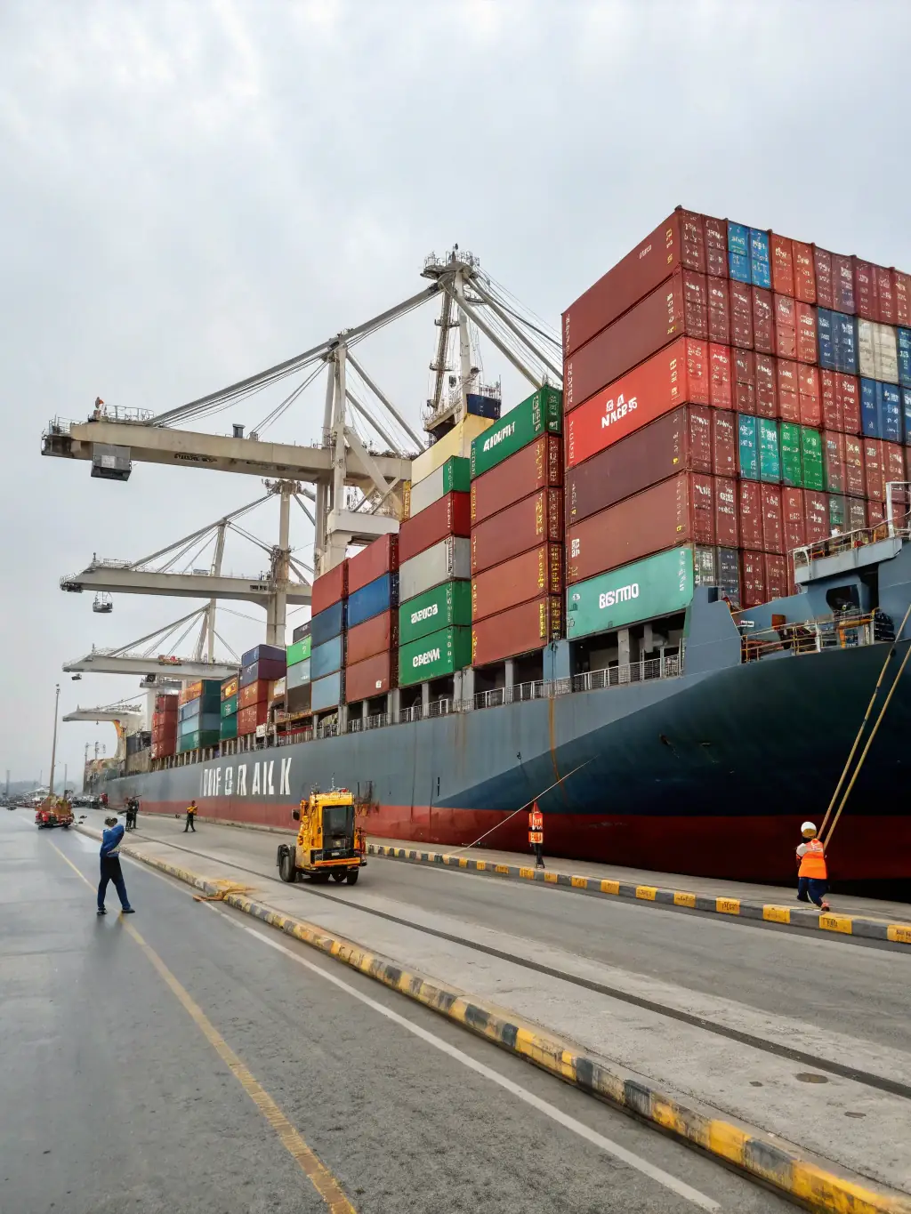 A cargo ship being loaded with timber, symbolizing efficient and reliable international shipping.