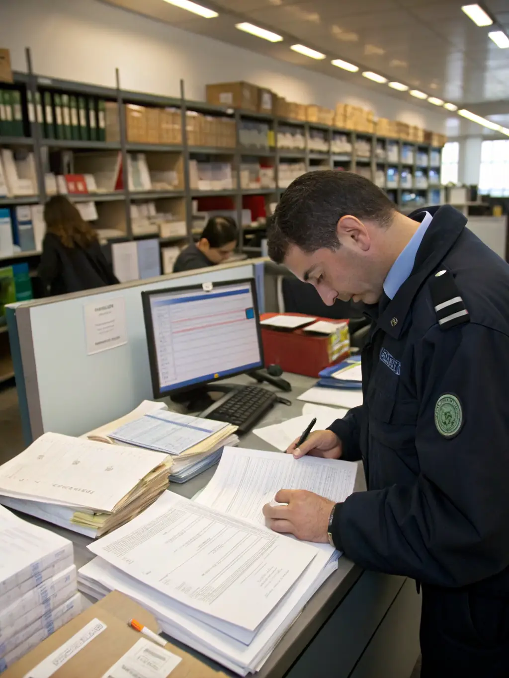 A detailed image of customs documentation being processed, highlighting the attention to detail and compliance.