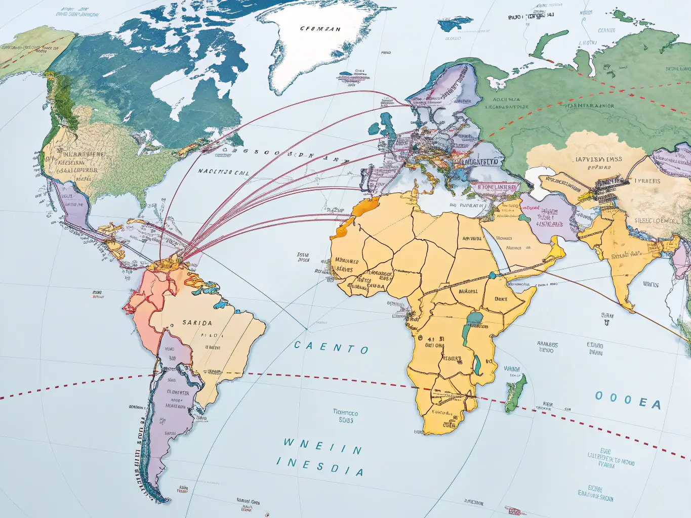 A map highlighting various countries in Asia and the Middle East, indicating Canadian Timber Trading's global reach.